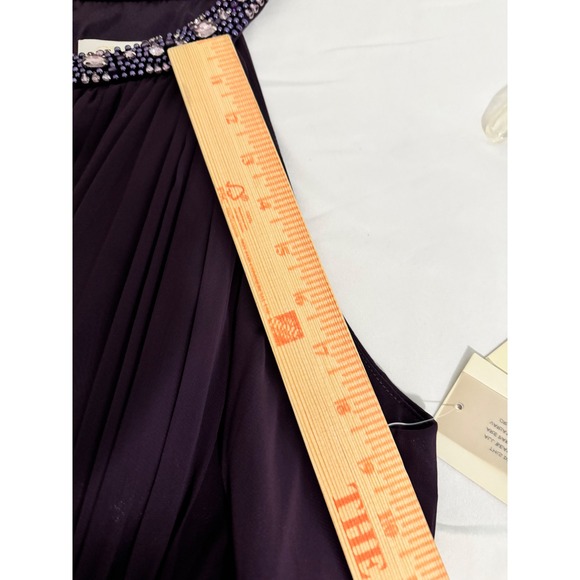 Eliza J New York Purple Beaded Halter Neck Chiffon Gown Women 16W - Picture 10 of 13